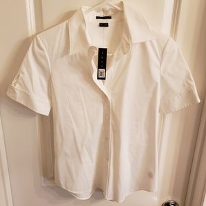 Theory Womens Collared SS Blouse Sz S White NWT.